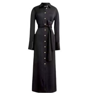 JCREW WOMENS ELEGANT DRAPEY SHIRT DRESS IN LUSTER CREPE SATIN BLACK SIZE 2 MAXI